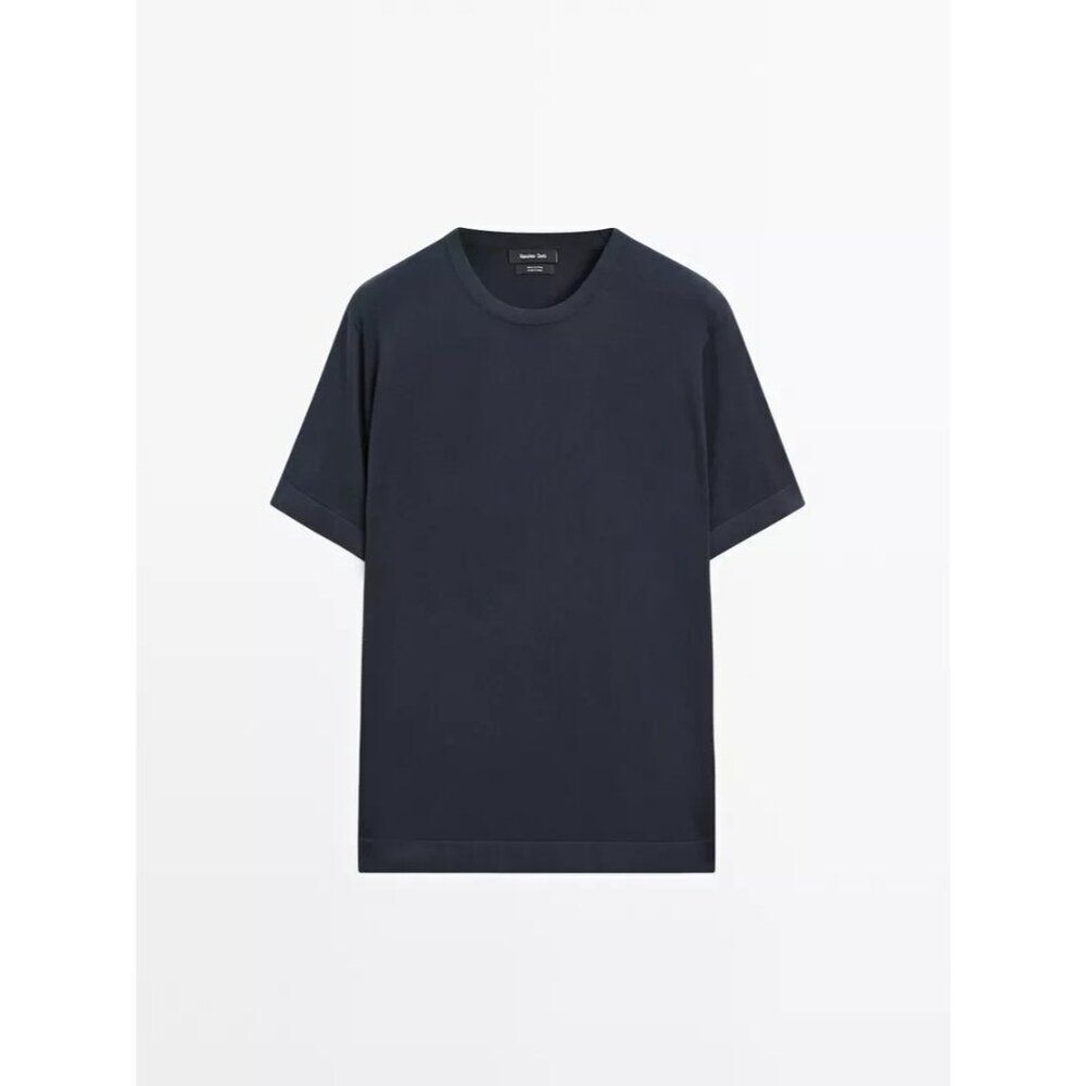 Massimo Dutti Mens Sweater Medium M Navy Blue Cotton Short Sleeve 0970/388 NWT